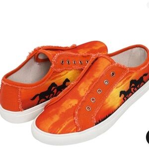 Montana West Orange Sneakers with Horse Design